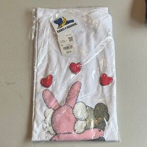 Uniqlo KAWS + WARHOL White Graphic Tee with Pink Bunny and Red Hearts